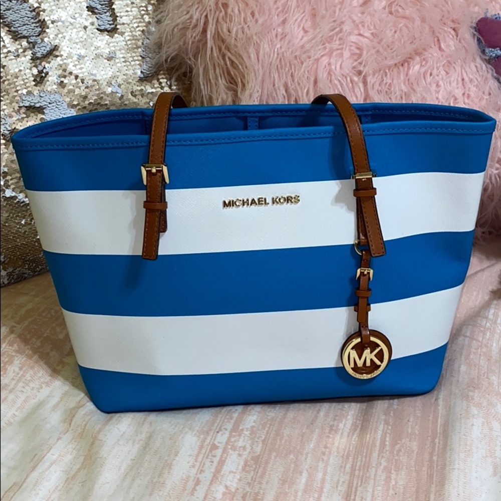 Michael Kors Jet Set Striped Saffiano Tote.